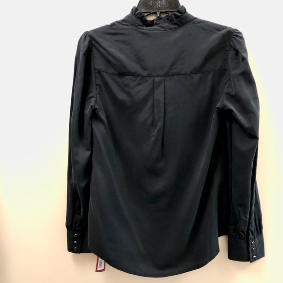 NWT Ruffled Collared Blouse with Tie in Black - Picture 7 of 15